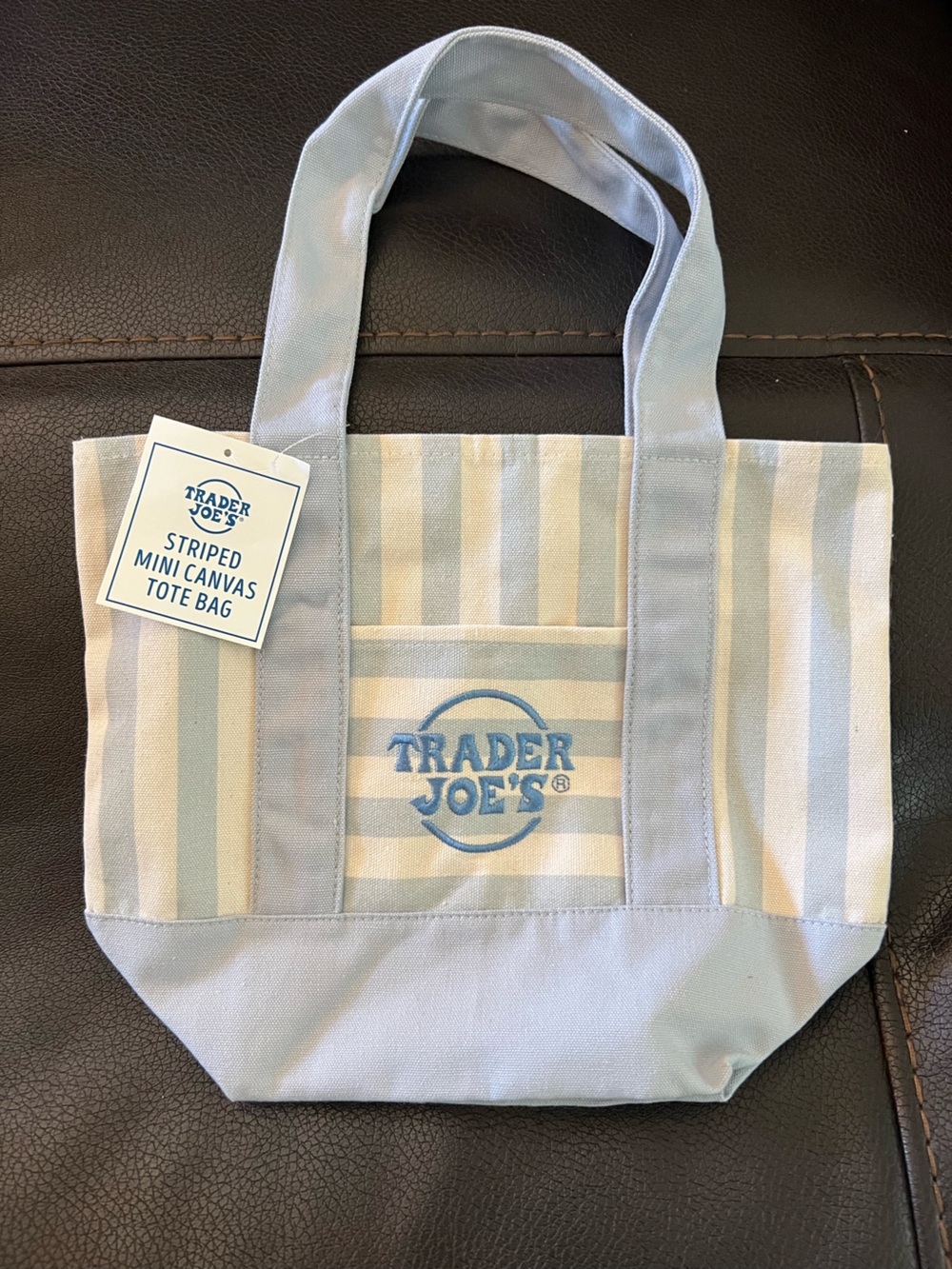 Trader Joe's Striped Mini Canvas Tote Bag - Light Blue & Cream